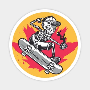 Skateboarding Skeleton with Coffee Magnet